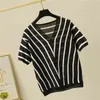 Striped Short Sleeve T Shirt Kvinnor Kvinnor Tunna Pullovers Spring Summer Enkel T-shirt Dam Toppar Tee 14199 210415