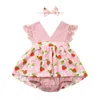Tulum Doğan Bebek Kız Giysileri Dantel Fırfır Meyve Baskı Romper Kafa 2 adet Yaz Kolsuz Kıyafetler Sunsuit 3-18m Vücut Bebé