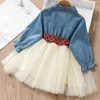 LZH Enfants Robes De Soirée Pour Filles Automne Hiver Toddler Filles À Manches Longues Denim Mesh Princesse Robe Enfants Vêtements 2 3 4 Ans Q0716