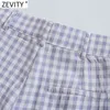 Kobiety Vintage Plaid Print Casual Proste Spodnie Retro Kobiet Boczne Zipper Pantalones Mujer Chic Długie Spodnie P1033 210416