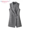 Aelegantmis Long Plaid Vest Women's Sleeveless Blazer Spring Autumn Large Size 4XL Women Suit Female Waistcoat Office 210607