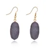 Mode ovale druzy drusy boucles d'oreilles plaqué or géométrie fausse pierre naturelle résine boucles d'oreilles pour femmes bijoux