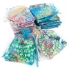 Bolsas de joyería, bolsas 30/50 unids 4 tamaños Cordón Organza Embalaje colorido para cuentas de boda Bolsas de regalo