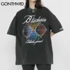 T-shirt Streetwear Casual Uomo Occhiali creativi Stampa T-shirt manica corta Distressed Hip Hop Harajuku Top in cotone sciolto 210602