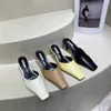 Fashion Women Sandals Sliippers Solid Color Khaki/White/Black Thin High Heels Square Toe Shallow Slippers Mules Shoes Party Pump 210513