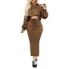 Casual Two Piece Set Hoodie Solid Color Short Sweatshirt And Long Skirt Loose 2 Piece Set Women Fashion Sport Female Tracksuits 210521