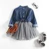 Neue Frühling Herbst Baby Mädchen Kleid Denim Mesh Patchwork Prinzessin Mädchen Kleid Langarm Kleinkind Kinder Kleider für Mädchen DQ612 Q0716