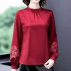 Fashion Elegant Silk Blouse Women Embroidery Office Lady Long Sleeve Top Plus Size Vintage Shirt Blusas Mujer 8501 50 210512
