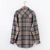 HSA Women Blouses Plaid Shirt Plus Storlek Casual Långärmad Utskrift Blus Nedgång Krage Loose Female Stilfulla Toppar Blusas 210417