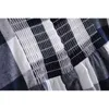 Francese blu bianco check plaid fasciatura della cinghia di spaghetti vestito longuette retro donne sexy allacciatura fionda fessura estate vestido 210429