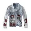 Heren Jackets Firmranch High Qualtiy Skull Rose Print Jacket Blue Denim Coat Street Fashion Chaqueta voor mannen/vrouwen Jean Outerwear