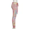 Leggings da donna in filato di rete neon Leggings stampati Collant elastici alla caviglia ultra morbidi Taglia (S M L)