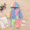 Spring and Autumn Baby Gradient Hooded Tie-dyed Jumpsuit for Unisex BodySuits Clothes 210528