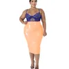 특별 라이트 오렌지 컬러 PVC 미디 스커트 숙녀 높은 허리 백 스플릿 스커트 패션 여성 플러스 크기 공식 의상