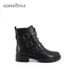 SOPHITINA Fashion Buckle Women's Boots High Quality Genuine Leather Round Toe Shoes Handmade Ankle Boots SC277 210513