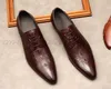 Noir marron hommes en cuir véritable Oxford chaussures bout pointu à lacets Oxfords robe richelieu mariage affaires chaussures italiennes hommes