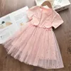 Citgeett Summer Easter Pink 2-7Y Infant Kids Neonate Mesh Dress Bunny Print Manica corta Stars Abiti da principessa con paillettes Q0716