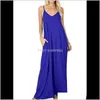 Casual Sukienki Odzież Kobiety Solidna Long Beach Maxi Boho Lato Spaghetti Pasek Dress Odzież Drop Dostawa Cehvy