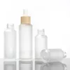 2021 NEW 15ml 30ml 50ml Frosted White Glass Dropper Bottle with Bamboo Cap Empty Refillable Bottle Vial Cosmetic Container Jar876