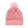 Sequins вязаные шапки Помпом Съемный зимний открытый Beanie теплые моды череп колпачки шерстяные уличные ветрозащитные натяжные вязание крючком уха муфты головные уборы BONNETS B7780