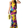 Lady Print Floral Long Boho Bohemian Beach Summer Dress Dames Sundress Sexy Club Halter Mouwloze Maxi Vintage Jurken Vestido 210520