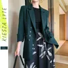 Blazer da donna da ufficio Primavera Autunno Francese Verde Manica lunga Slim Blazer casual Giacca Outwear Donna 210608