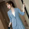 Kobieta Elegancka Plisowana Spódnica Damska Kostium Połowa Rękaw Blazer Bussiness Jacket Office Lady 2 Sztuk Set Plus Size S-4XL Dwie kawałek sukienki