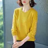 Stitching Lace Base Knitted Sweater Women Flowers Hollow Loose Round Neck Solid Color Casual Jumpers Female Spring 210914