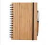 Spiral-Notizbuch, Holz-Bambus-Einband mit Stift, Schüler-Umwelt-Notizblöcke, Großhandel, Schulbedarf