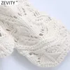 Zevity Women Fashion Curl Down Collar Hollow Out Crochet Knitting Cardigans Sweter Kobiet Chic Diament Przyciski Dorywczo Topy S592 210603