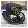 Uomo Donna Retro Handmade Steampunk Top Hat con occhiali Gear Stage Magic Bowler Cosplay Taglia 57CM Cappelli a tesa larga Oliv22