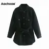Aachoae Damen schicke Wollmäntel mit Gürtel, solide Langarm-Taschen, Hemdjacken, Oberbekleidung, Umlegekragen, eleganter Mantel 211112