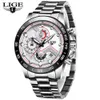 Мужские часы Lige мода из нержавеющей стали верхний бренд роскошный многофункциональный хронограф кварцевый наручные часы Relogio Masculino 210527