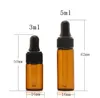 1 ml 2 ml 3 ml Amber Glasflessen Lege mini-glazen druppelaarflessen met zwarte dop voor essentiële olie E Liquid SN5841