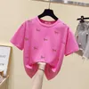 S-XL Tops de Verão Mulher T-shirt Diamante Manga Curta Tshirt Mulheres Roupa de Mulheres Camiseta Rosa Kawaii Roupas Algodão 210604