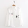 H.SA Cows bottle Embroidered Women Blouse Turn-Down Collar Shirt Tops Stripe Button Long Sleeve Loose Female Work Blouses 210417