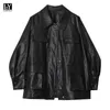 Ly Varey Lin femmes Faux cuir souple vestes amples Vintage moyen Long simple boutonnage ceinture cravate noir Punk manteaux 210526