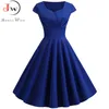 Vestido de verão feminino manga curta hepburn 50s 60s vintage pin up rockabilly robe plus size elegante festa à noite 210510262l