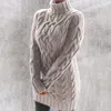 Black Grey Oversized Turtleneck Sweater Dress Women Warm Autumn and Winter Clothes Knit 3XL Plus Size Pullover Sweaters