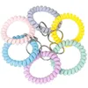 Wrist Coil Keychains Wristband Spring Spiral Stretchy Key Rings Holder Elastic Fashion Hairband Plastic Phone Rope Cord Wire Keyrings Chains for Gym Pool ID Badge