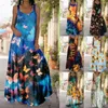 Vintage Butterfly Print Dress Women Super Oversized Boho Clothes Beach Sleeveless Long Casual Summer Dresses