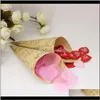 Christmas Decorations Behogar 50 Pcs Retro Kraft Paper Cones Bouquet Candy Chocolate Bags Boxes Wedding Party Gifts Packing With Tape Mtr9K