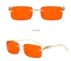 Zomer Man Metallic Cheetah Embellishes Ridless Square Sunglasses UV400 Mode Vrouwen Duidelijk Outdoor Unisex Brillen Fietsglazen 5 Kleuren Sier Nee Logo