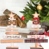 Decoraciones navideñas, miniárbol, decoración de mesa de madera con estrella, copa de árbol y adornos colgantes, regalos para fiesta D