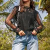 Summer Fashion Women Long Sleeve Lace Shirt Elegant Hollow Crochet Tulle Patchwork Party Blouse Sexy Top 210415