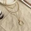 Pendant Necklaces Creativity Moom Shape Necklace For Women Girl Fashion Multi-Layer Zinc Alloy Gold Color Thick Chain Party Gifts251G