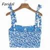 Daisy Print Strap Lace Up Camis Tank Tops Frauen Boho Sommer Crop Tops High Fashion Frauen Kleidung Blaue Tops 210415