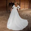 Robe de mariée satin modeste élégante manches longues ô cou de robe de mariée simple robe de balayage balayer robe de mariée