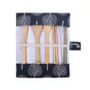 ECO Friendly Travel Bambu Bestick Set Bärbara Hygieniska Bestick Bestick Tygpåse Privat Halm Kniv Gaffel Sked Ätpinnar Borste Bomull Linnepåsar ZL0012