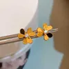 Brand Pure 925 Sterling Silver Jewelry For Women Gold Color Flower Earrings Luck Clover Design Wedding Party Mini Cute Size